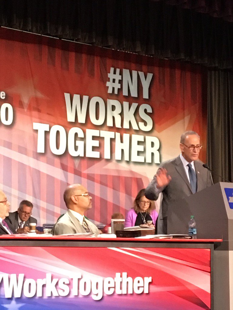 mspetter's tweet photo. .@SenSchumer -"When you work a 40 hour week, you deserve respect!" #NYWorksTogether @NYSAFLCIO https://t.co/RaN5m5ExwL