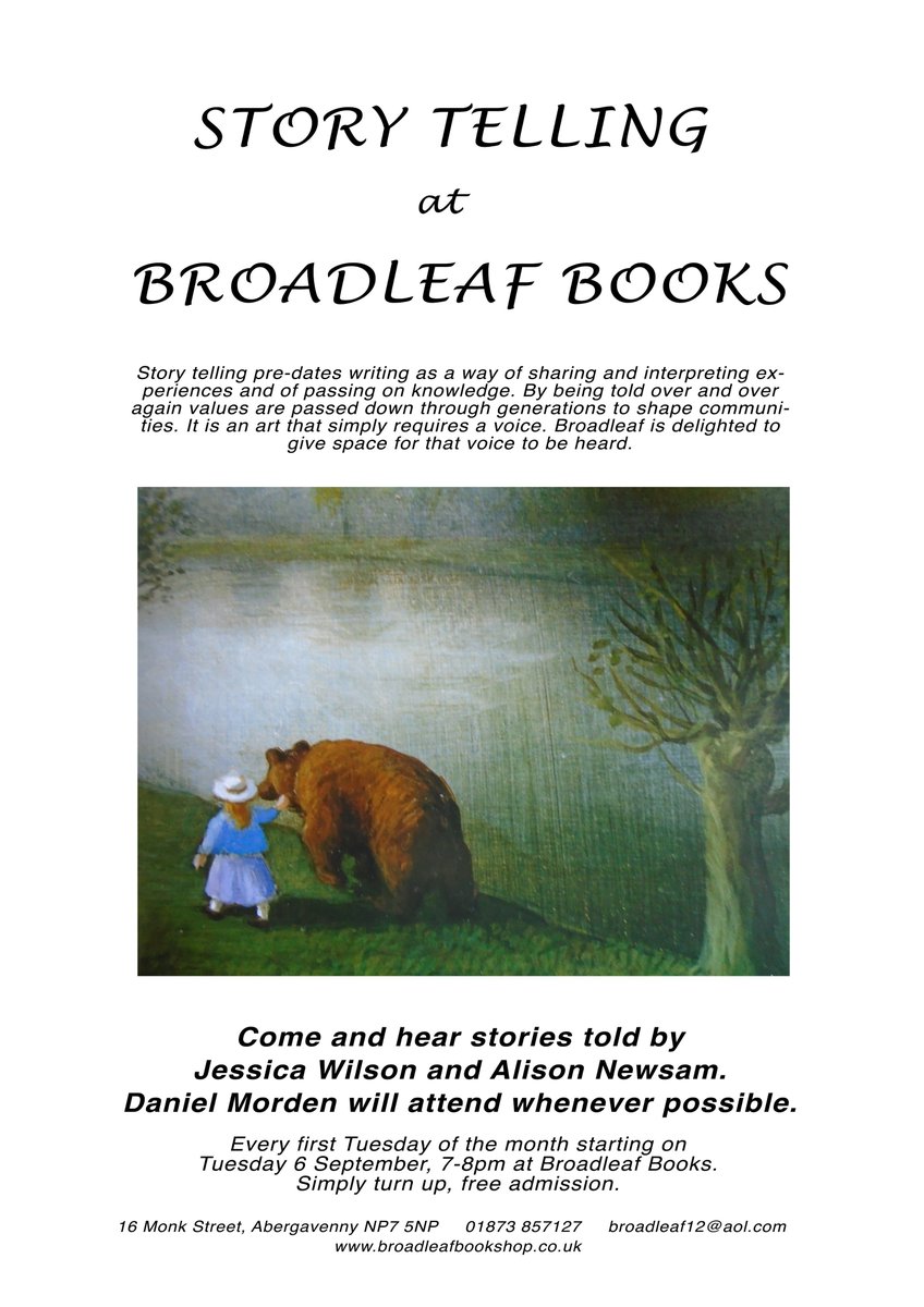 Come to story telling at Broadleaf Books every first Tuesday of the month from 6 September 7-8pm free admission