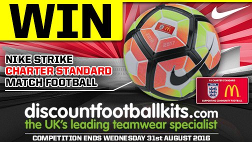 Derbyshire FA (@derbyshirefa) on Twitter photo CLUBS: Win a Nike Strike Match Football. Just follow us, follow <a href="/DiscountFK/">Discount Football Kits</a> & retweet this post to enter! CLUBS: Win a Nike Strike Match Football. Just follow us, follow <a href="/DiscountFK/">Discount Football Kits</a> & retweet this post to enter!
