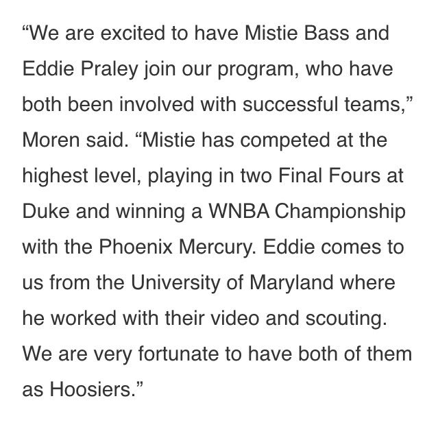 #IUWBB head coach Teri Moren is pumped to add a WNBA vet &amp; former college star to her coaching staff this season