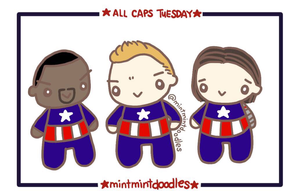 Mintmintdoodles's tweet photo. All Caps Tuesday: Who wore it best? (#samstevebuckyweek #allcapstuesday prompt on tumblr) #CaptainAmerica https://t.co/S2Zzm98cvY