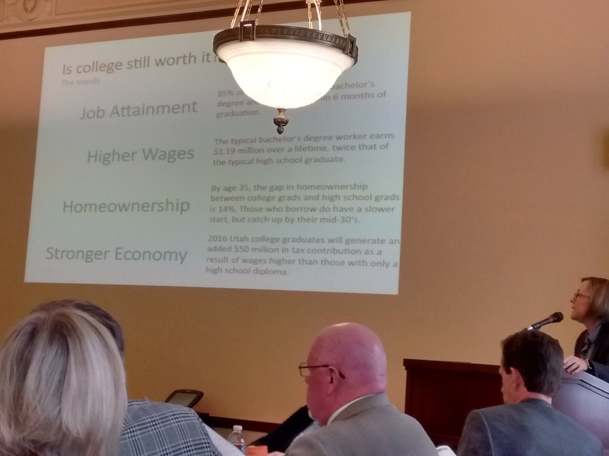 Julie Hartley from <a href="/higheredutah/">Utah System of Higher Education</a> rhetorically asks "is college still with it?" Yes! #uted