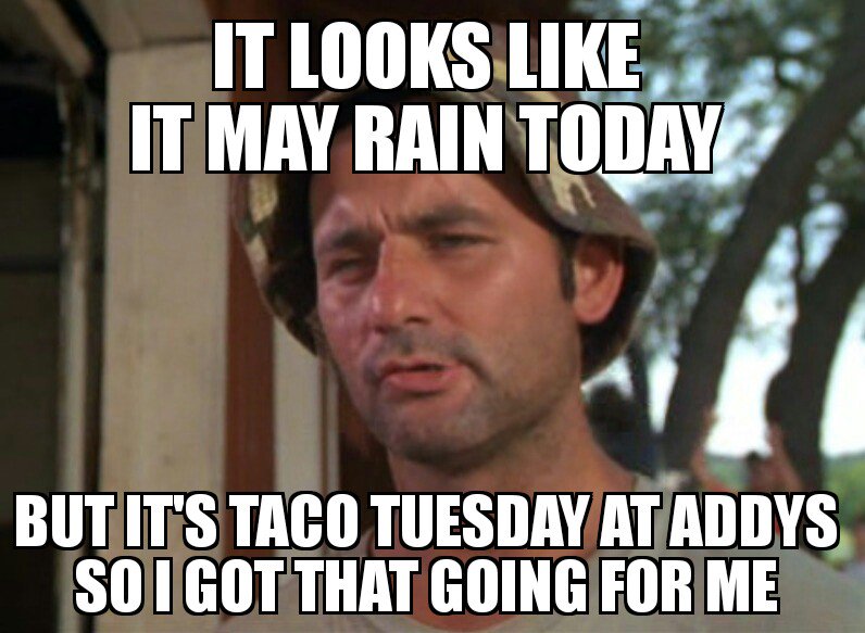 Addysbar's tweet image. It looks like rain today. Come stay dry at Addys. An added bonus $1 Tacos &amp;amp; Taquitos