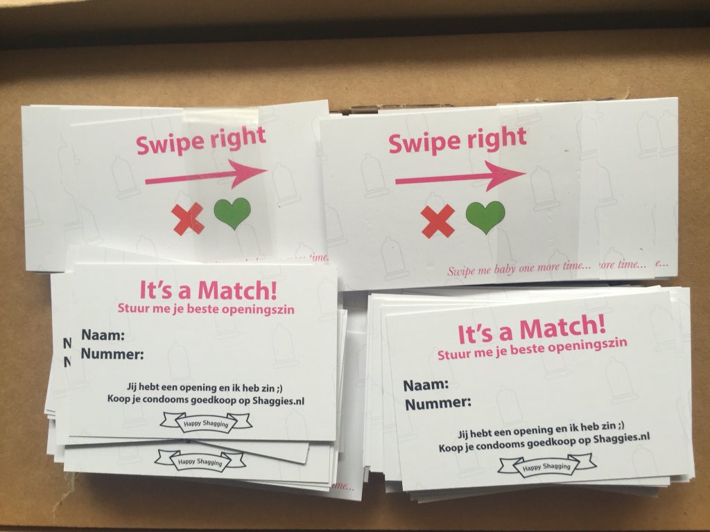 ShaggiesNL's tweet photo. Deze flirtkaartjes vallen vrijdag bij onze abonnees op de mat. Want offline Tinderen = superleuk! #happyshagging https://t.co/D9Vte4bc41