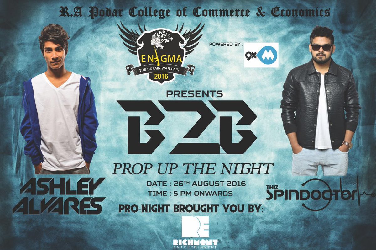 enigmaappstract's tweet photo. @ashleyalvaresOF and @thespindoclive will Prop up the night on 26th Aug, 5pm onwards at #Enigma2016 
#ThisTimeItsBig https://t.co/utW1ahyAUz