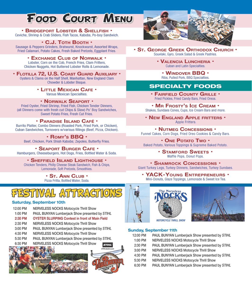 Norwalk Seaport Association Oyster Festival Food Court Menu  bit.do/oysterfestct