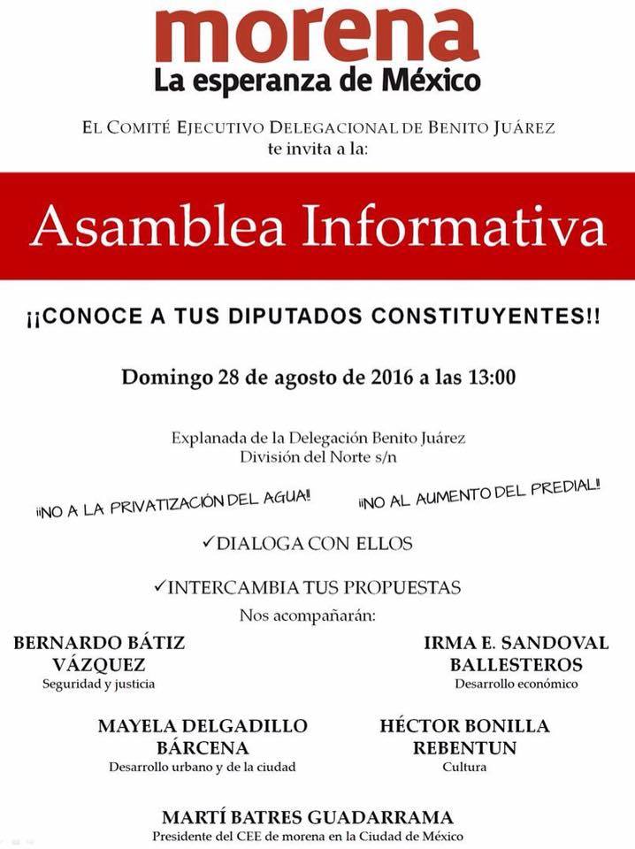 JovBJMorena's tweet photo. Nos vemos el próximo domingo el la explanada delegacional de BJ. #ContituyentesMorena. https://t.co/iH4qqCDIp0