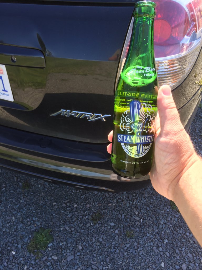 PaulJMoore's tweet photo. Parked for the day .. Cheers to my trusty Matrix, 350000km and still rockin @SteamWhistle #qualitycar #qualitybeer https://t.co/frFHwYY6x8