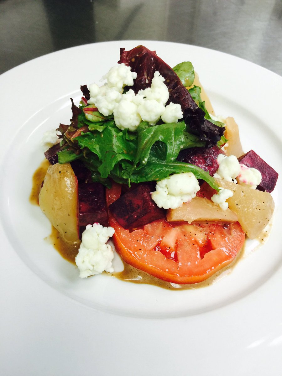 Start off your dinner with our refreshing feature: Heirloom Tomato and Beet Salad topped with Balsamic Vinaigrette!