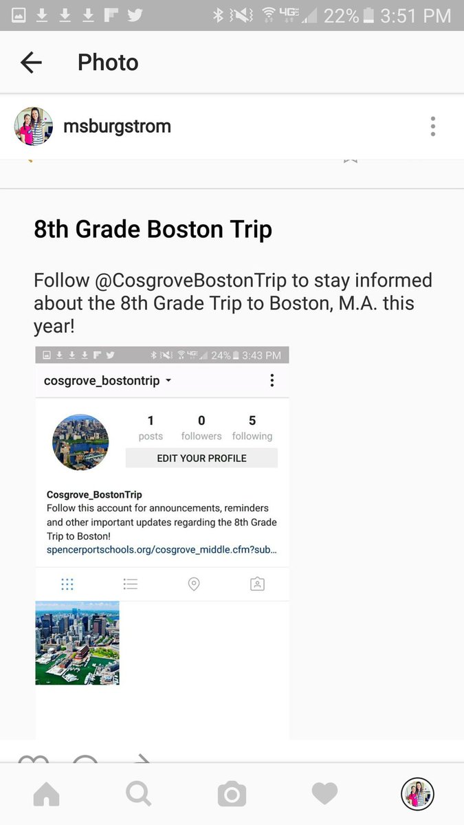 If you use Instagram, follow @Cosgrove_BostonTrip