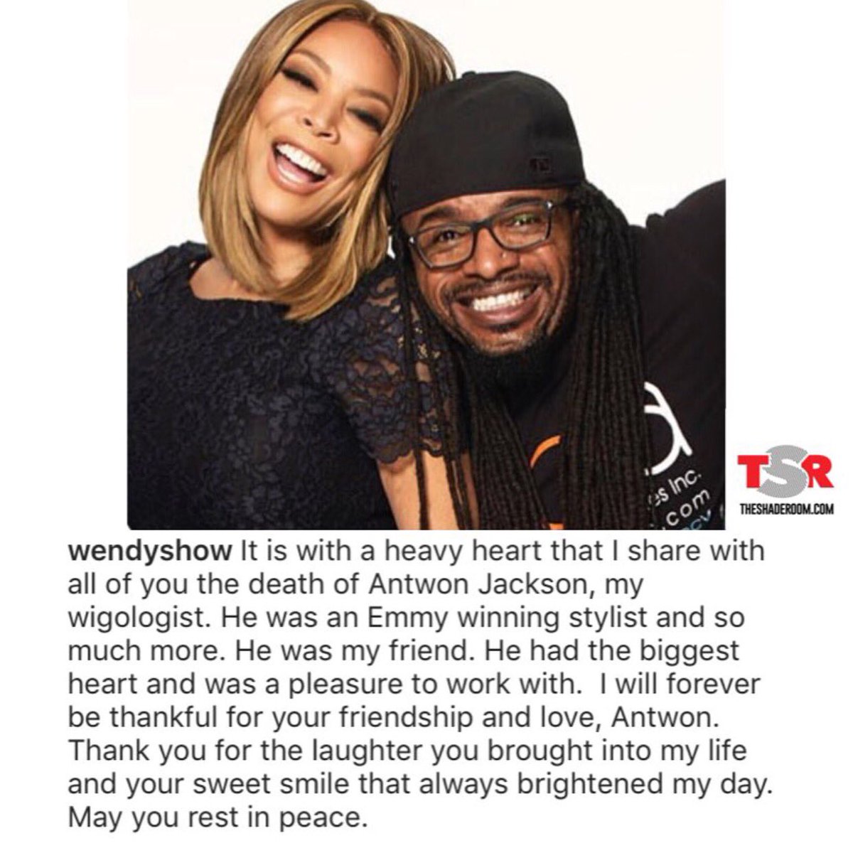 TheShadeRoom's tweet photo. #WendyWilliams speaks on the death of #AntwonJackson... Our condolences to all of his friends, family and fans. https://t.co/TepvNAe664