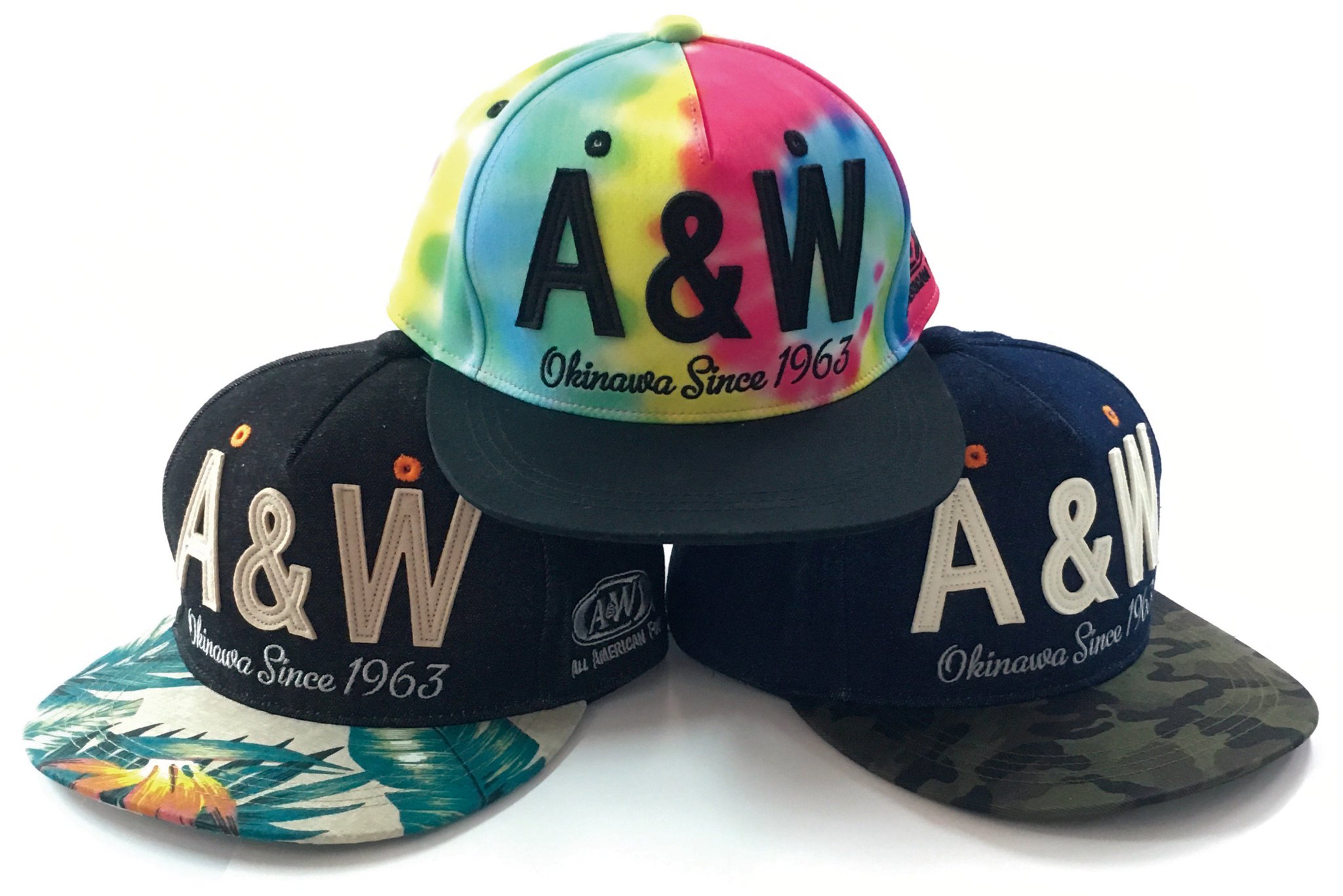 A&W キャップ 黒 迷彩 青 セットで A&W キャップ 黒 迷彩 青 セットで