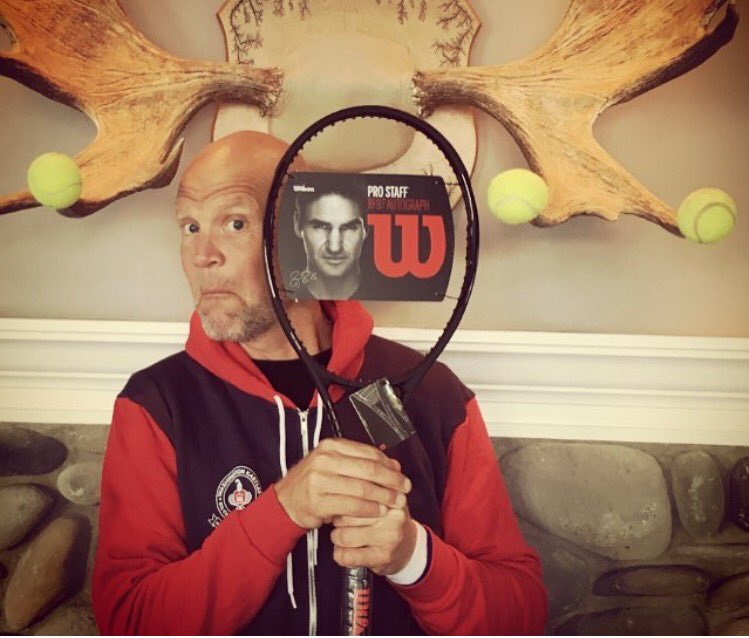 WilsonTennis's tweet photo. .@MurphyJensen is getting silly with excitement over his shipment #FromFederer https://t.co/4GaRW3ouL0