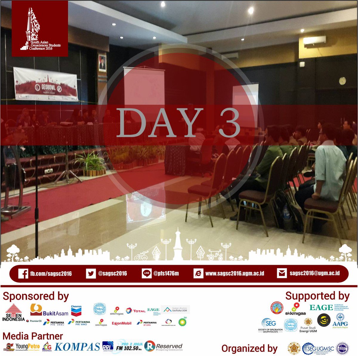 [DAY 3 - SAGSC 2016]
Today there are Oral and Paper Presentation, and also Geobowl. Now at University Club UGM!