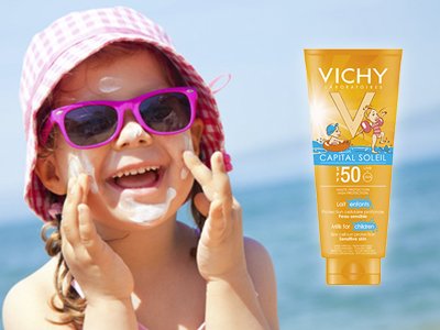 vichyvenezuela's tweet photo. La piel de los niños es más vulnerable a los efectos del sol. ¡Aplícales el protector solar adecuado! https://t.co/T7J7gNyuQY