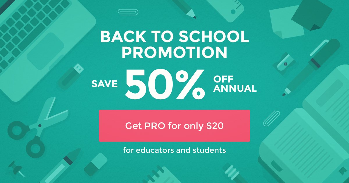 piktochart's tweet photo. Get 50% off for an #education PRO subscription at only $20 with our #BackToSchool deal! 🙌🏻 https://t.co/YB8rlu2WiS https://t.co/3H5DBt8pam