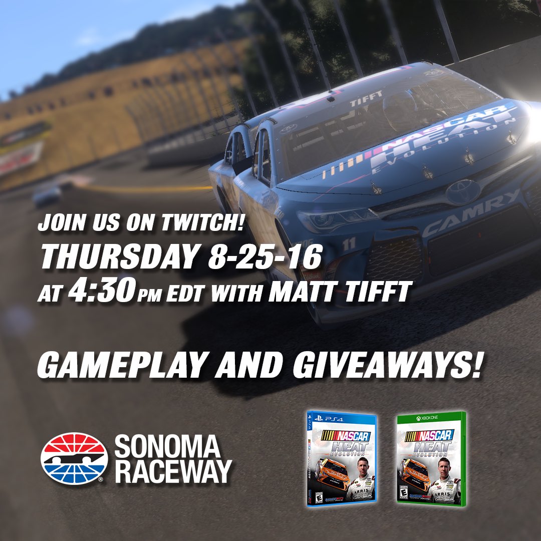 NASCARHeat's tweet photo. We're having our next Twitch stream with @Matt_Tifft and @RaceSonoma on Thursday... be there! #NASCARHeat https://t.co/dmoffj0PBd