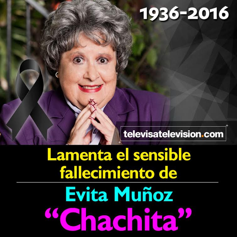 TelevisaTVmx's tweet photo. Lamentamos la terrible perdida de Evita Muñoz #Chachita ¡Todos te vamos a recordar con gran cariño! https://t.co/l9ddP1lWWk