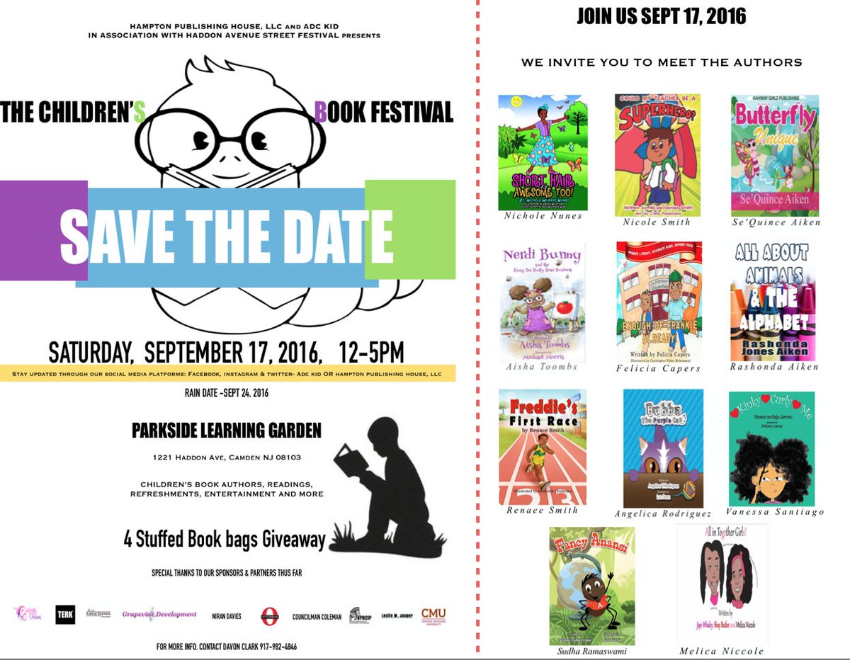 adc_kid's tweet photo. The Children's Book Festival is coming to Camden, NJ Sept 17, 2016, 12-5pm. We hope to see you there @CamdenSchools https://t.co/CmkAuUCG1I