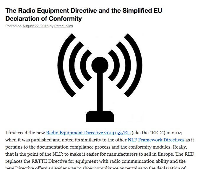 PeterJollesF2's tweet photo. The Radio Equipment Directive 2014/53/EU and the Simplified EU declaration of conformity #CE https://t.co/tSjIo2joZY https://t.co/X4cP9RCWXm