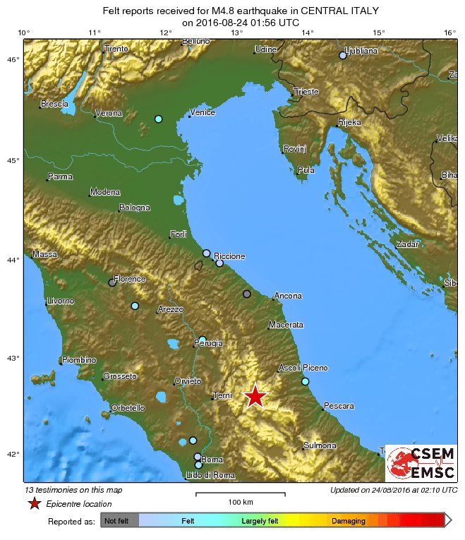 LastQuake's tweet photo. M4.8 #earthquake (#terremoto) strikes 79 km W of #Pescara (#Italy) 15 min ago. Effects reported by witnesses: https://t.co/3CJMRa3DCF