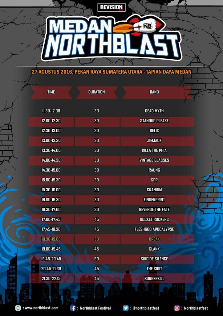 Kita on stage jam 14.30 siapkan stamina kalian fren! #MedanNorthBlast