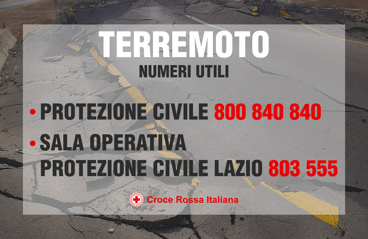 crocerossa's tweet image. #Terremoto, attivi i numeri del contact center della Protezione Civile e Sala Operativa Protezione Civile Lazio.