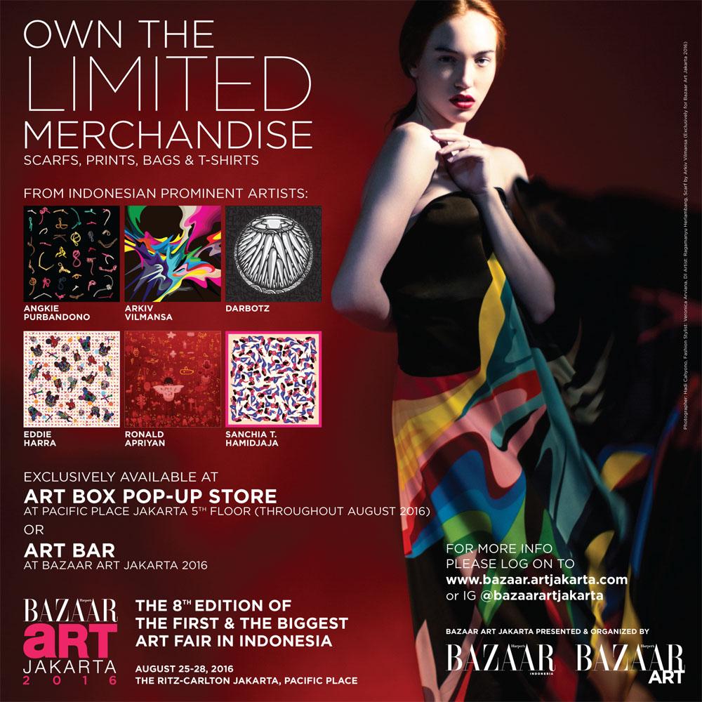 Get limited edition Scarf, specially designed by Sanchia T. Hamidjaja by coming and enjoying Bazaar Art Jakarta 2016