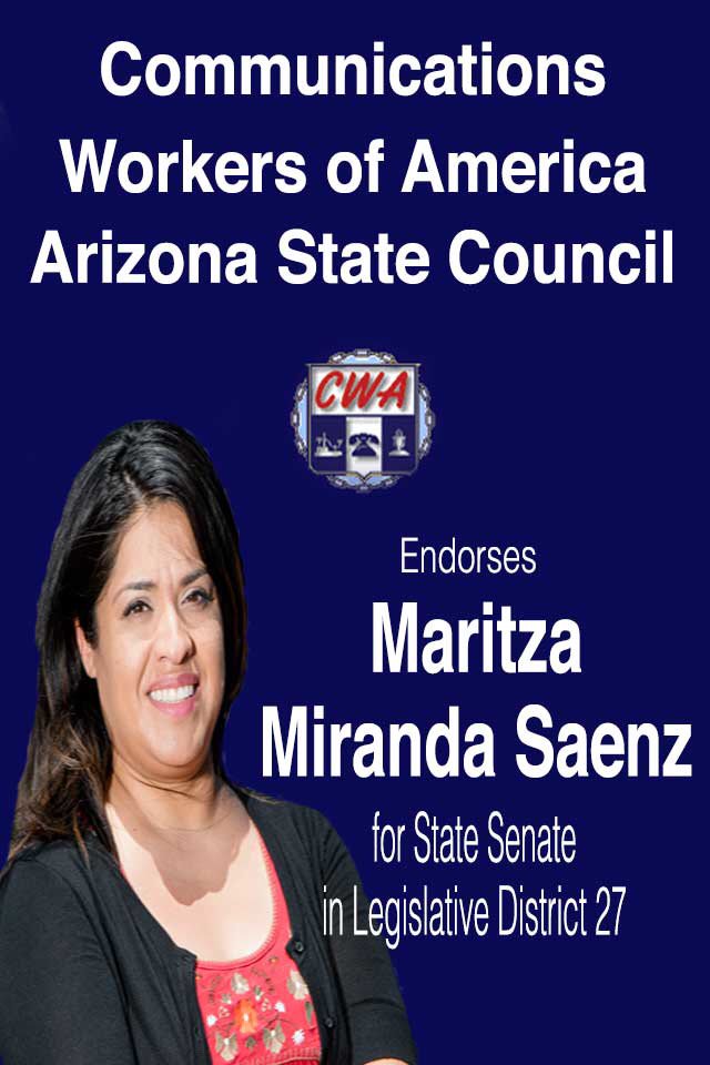 yolitorosentado's tweet photo. CWA AZ State Council endorsed the right candidate @Maritza4AZ for State Senate in LD 27 #bestunionever #CWA https://t.co/YRJBxXoq76
