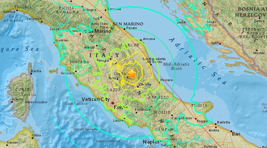 DiarioPalmBeach's tweet photo. El terremoto en Italia ha afectado principalmente al centro del país. Foto de @USGS https://t.co/SKqqqai6Y7 https://t.co/Xf0Pv5YG06