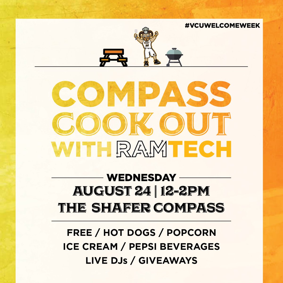 RamTechVCU's tweet image. See you at noon in the Compass! #VCUWelcomeWeek #VCU2020 #VCU