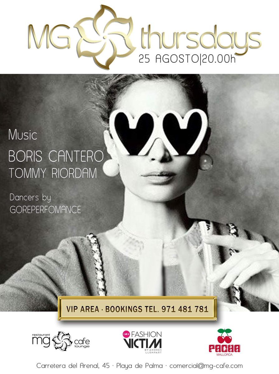 mgcafe_rte's tweet photo. Este jueves en #MGThursdays ... #BorisCantero y Dj Tommy Riordam, animación by #GorePerformance.
#PalmaBeach https://t.co/JAeWgIUeiJ