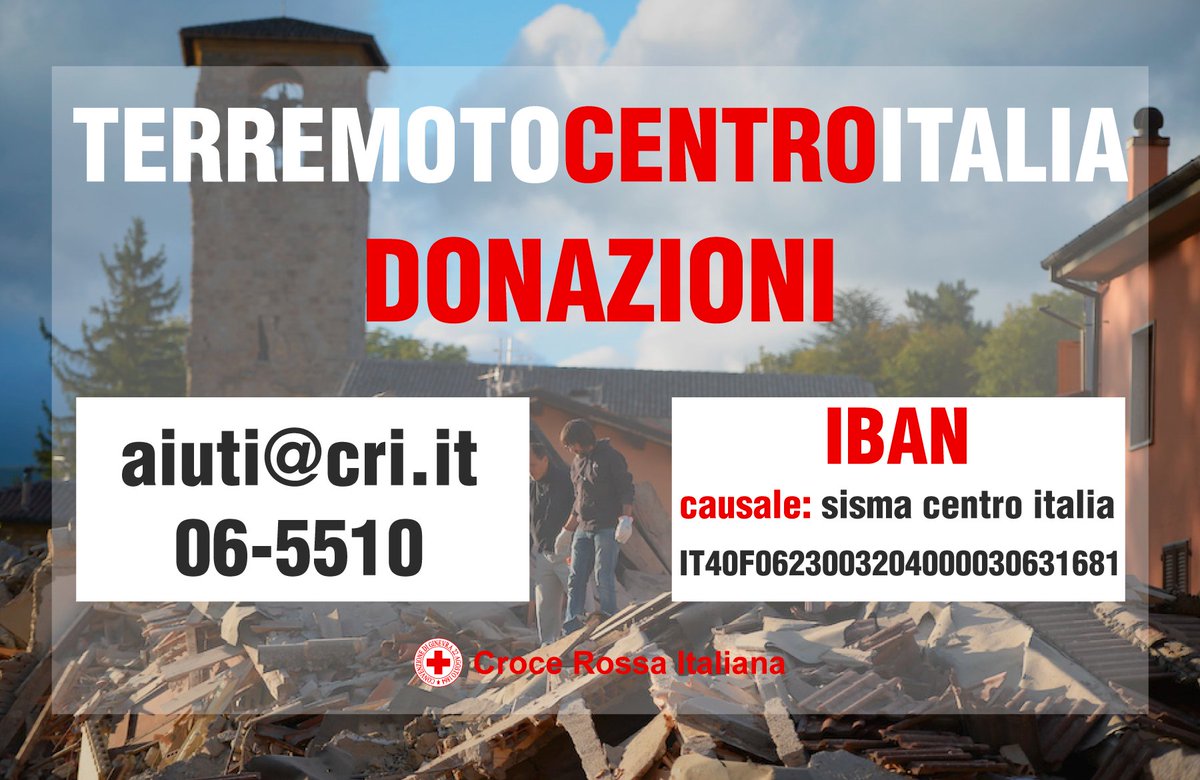 Attivato il servizio donazioni della #CroceRossa Italiana per il #terremoto di Amatrice, Rieti.