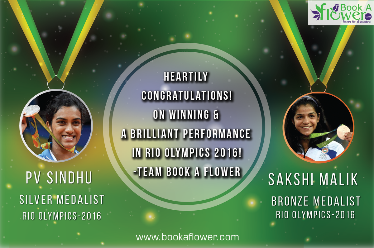 bookaflower's tweet photo. Heartily Congratulations!
#SakshiMalik  &amp; @Pvsindhu1 for a brilliant performance 
in #Rio2016 -Team #bookaflower https://t.co/nC1TSUk65l