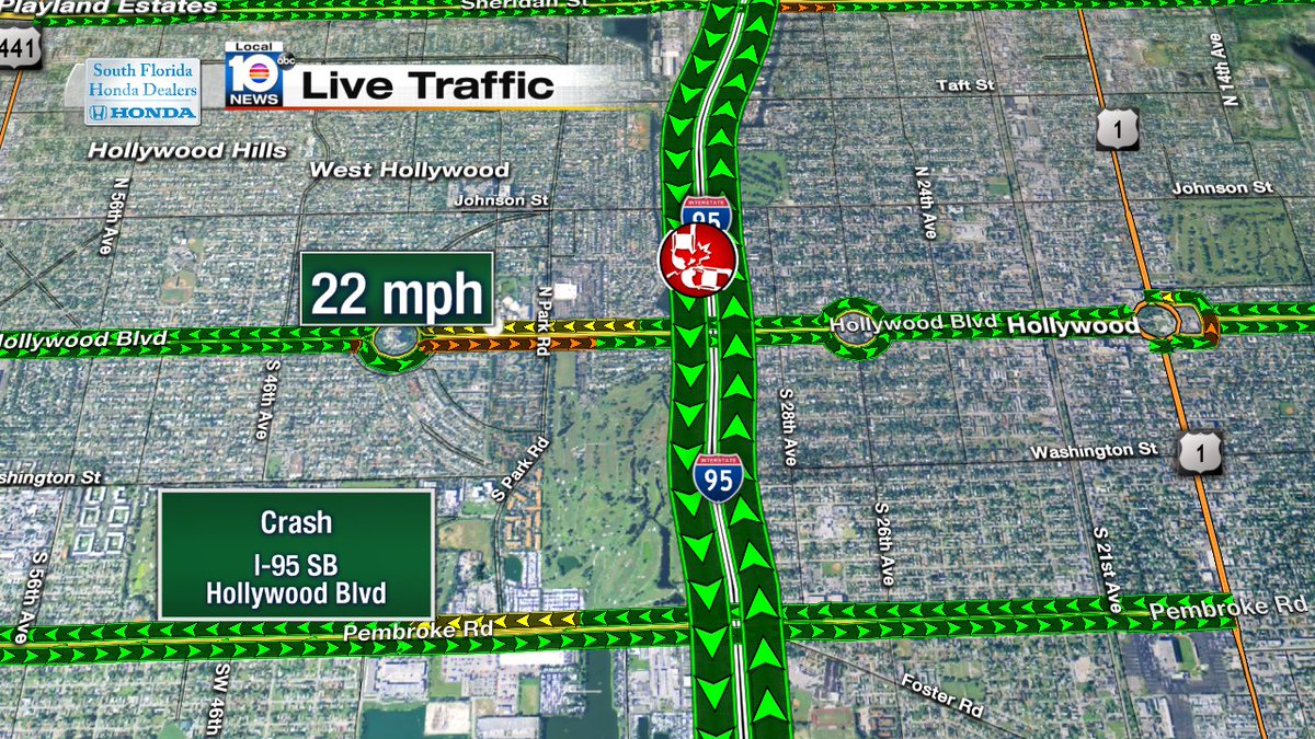Crash on exit ramp on I-95 SB at Hollywood Blvd #traffic https://t.co/YAcJPd0p6i