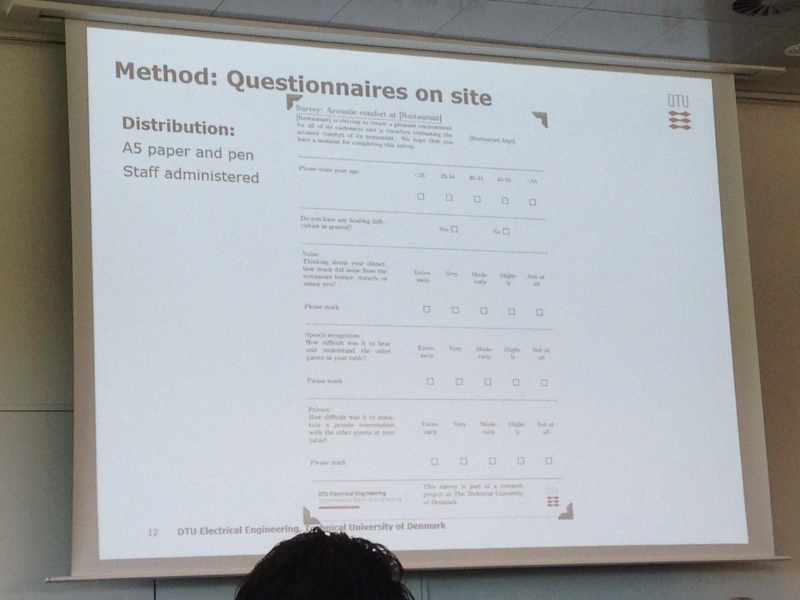 EDU_Colin's tweet photo. What is the #acoustc capacity of a #restaurant ? Acoustic comfort Questionnaire by DTU #Internoise2016 https://t.co/xdhgq0XMgB