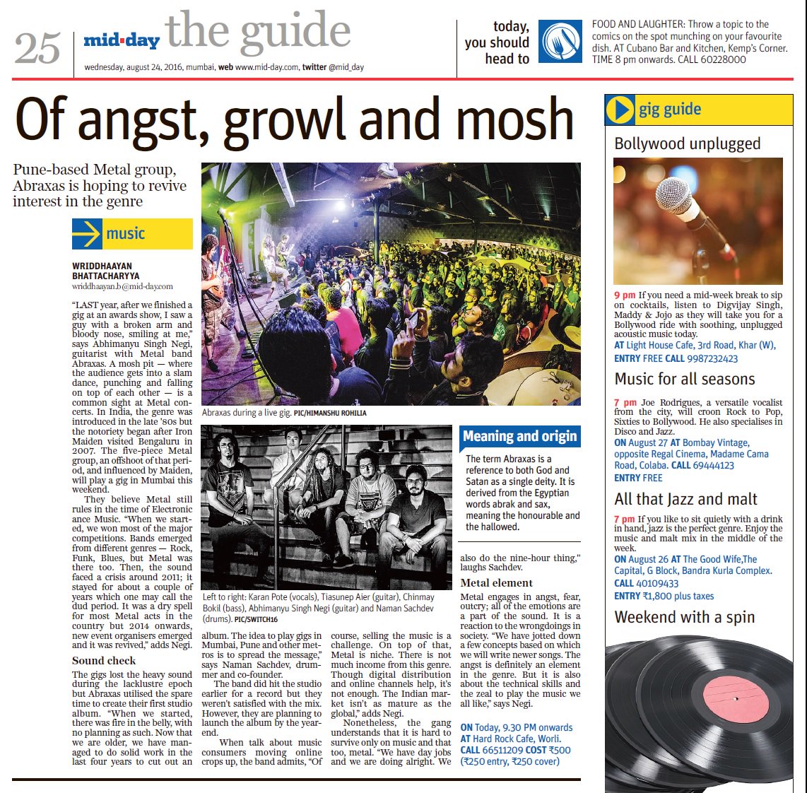 AbraxasIN's tweet photo. Feat. in the MiD DAY newspaper in #Mumbai talking about #METAL! #MidDay 

Read online here - https://t.co/JWNkSEiT9C https://t.co/80Ogyd16j5