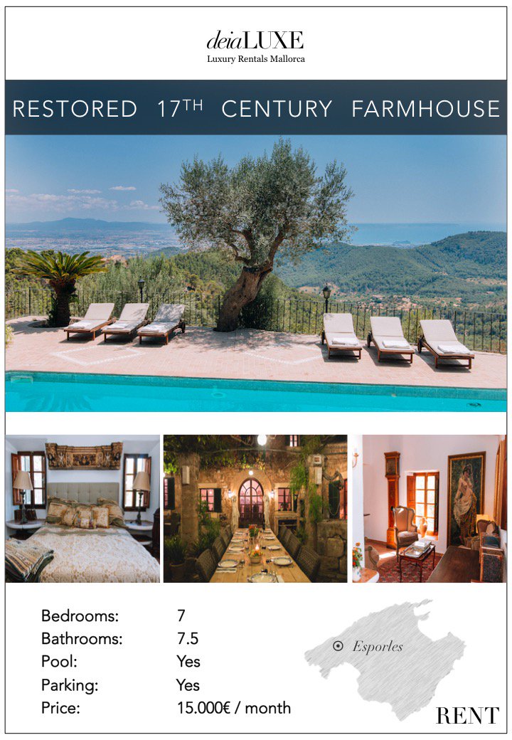 Luxurious Farmhouse Outside of Esporles for Rent #LuxeProperties #Mallorca #Esporles #Rentals #LongTerm
