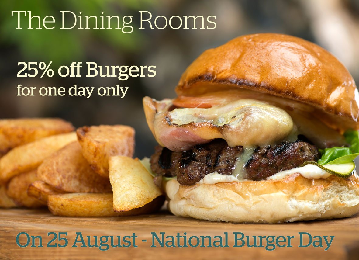 It's National <a href="/BurgerDayUK/">National Burger Day</a> tomorrow! We're giving 25% off burgers <a href="/DiningRoomsNrw/">The Dining Rooms</a> 1 day only norwichdiningrooms.co.uk
