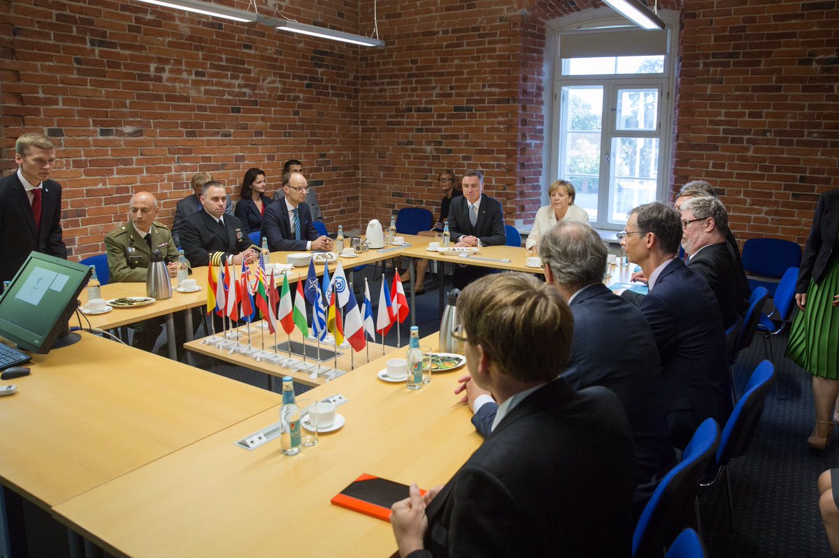 TaaviRoivas's tweet photo. An important discussion on 5th domain of warfare - cyber - with Chancellor Merkel @ccdcoe in Tallinn. https://t.co/hX93NTEmNZ