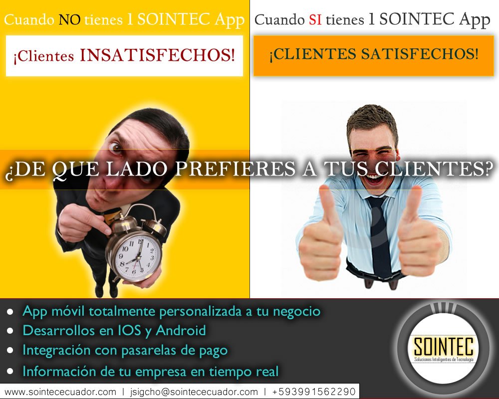 sointec_ec's tweet photo. Tu APP desde $250.00 WhatsApp +593991562290 RT por favor @marielaviteri  @chutamasbarato @DondatosGYE https://t.co/N3a0WovIXN