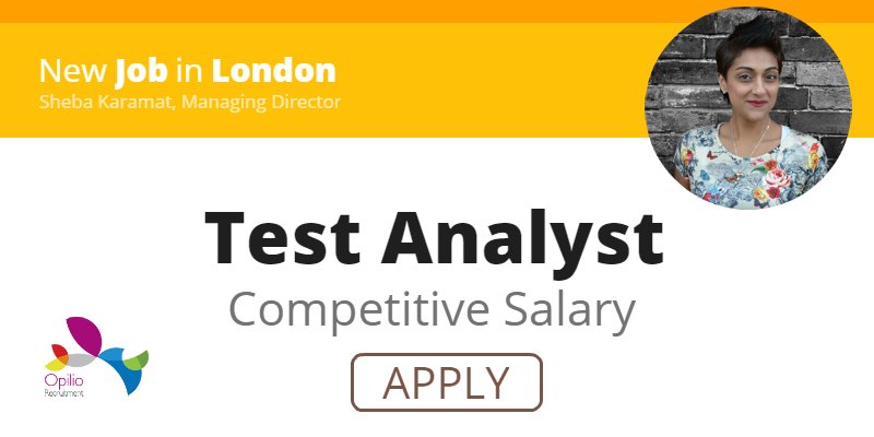 Opilio's tweet image. NEW! Test Analyst - Competitive Salary - London #InterfaceTesting #London #Excel #Analyst buff.ly/2b4jRHY