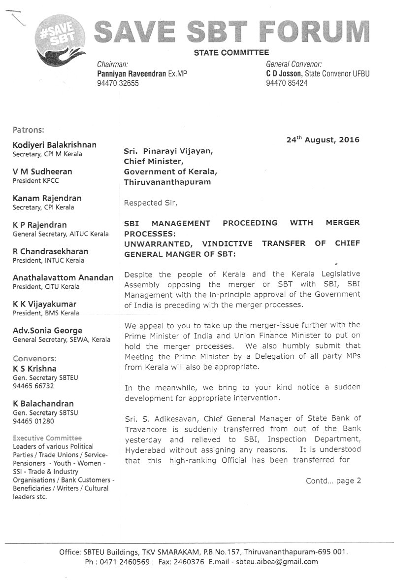 Letter from Save SBT Forum