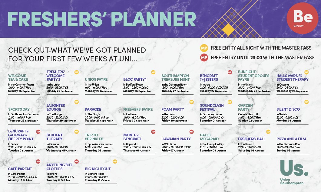Union_Soton's tweet photo. Our #SotonFreshers Halls events have been announced. Don't miss it: https://t.co/qbfBod4jYJ https://t.co/iq3LFf7jKo