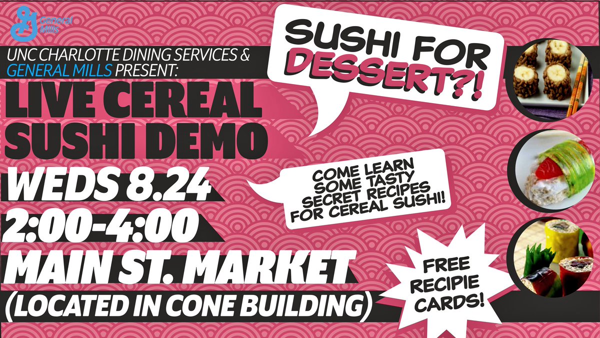 NinerDiners's tweet photo. Out with the pancakes, in with the cereal sushi π£π Main St. Market today at 2!! #UNCCEats #unccwow #uncc https://t.co/ROzLH20C4r