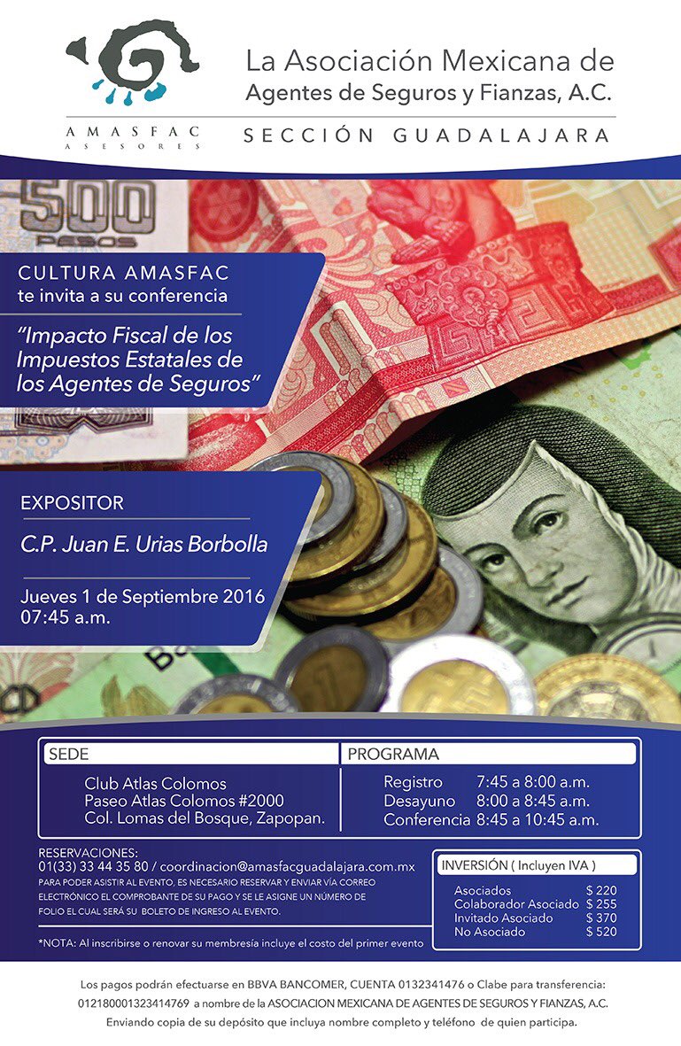 "El Impacto fiscal de los impuestos estatales en los Agentes de Seguros", Jueves 1 de Septiembre, CLUB ATLAS COLOMOS