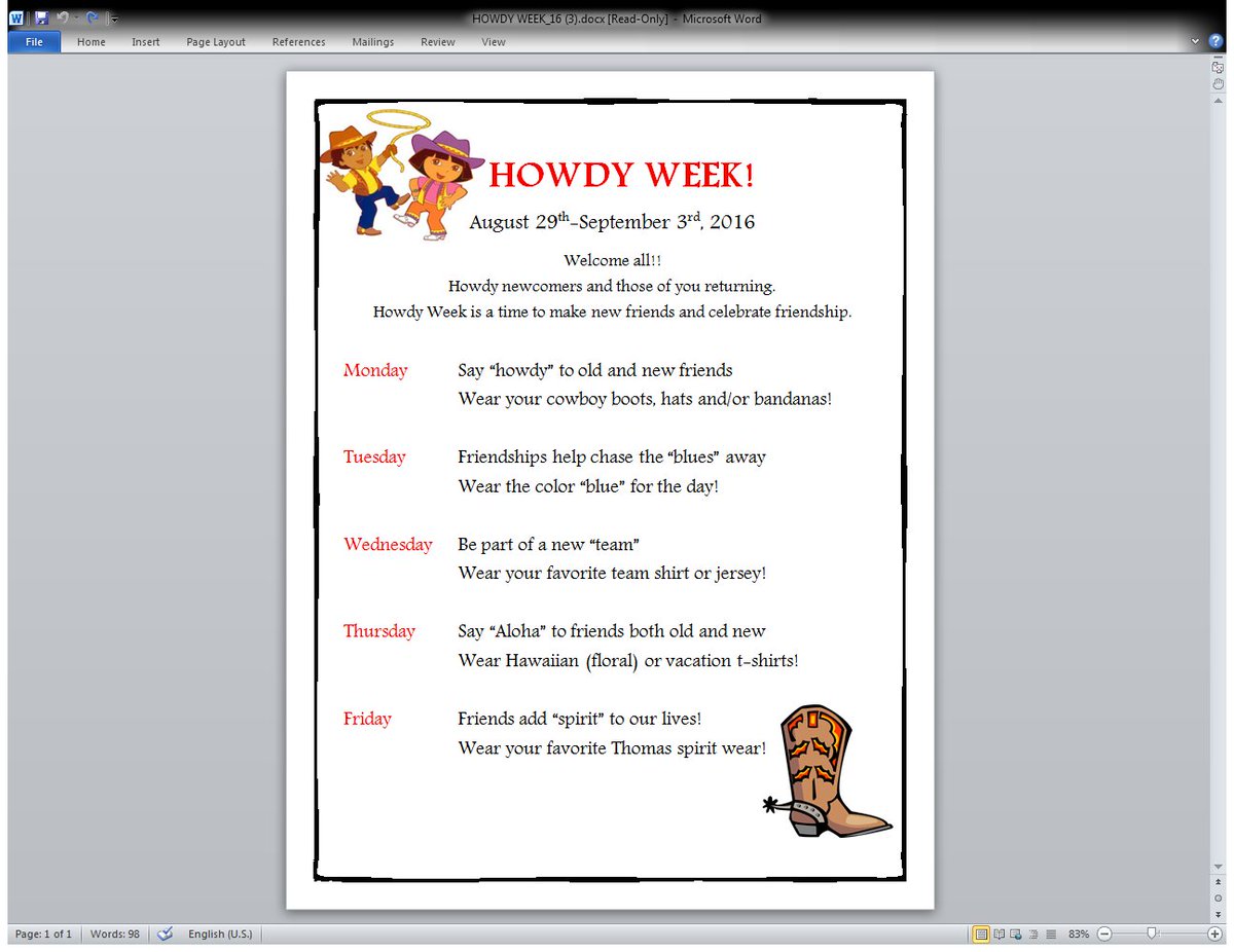 TtexanCounselor's tweet photo. Join us!  "HOWDY WEEK" Is next week @ Thomas elementary.  @ThomasTexans1 @1stGradeThomas @thomas_5th @Thomas2ndGrade https://t.co/ZHLNRdqwwz