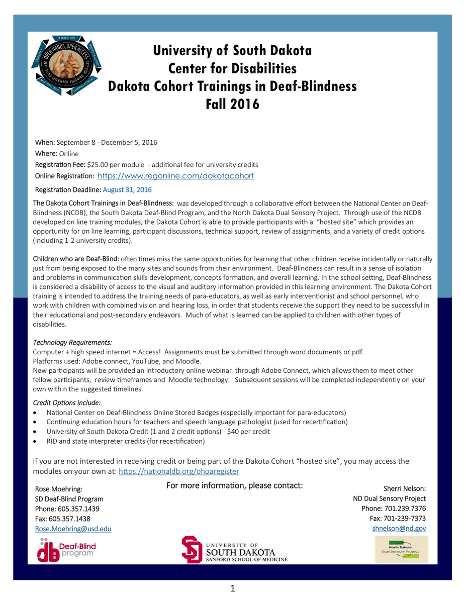 CD_SouthDakota's tweet photo. Join us for Dakota Cohort Training! Starting Sept. 8 β Dec. 5. Register today! https://t.co/PjSbntyvGJ #dualsensory https://t.co/93czx89yXU