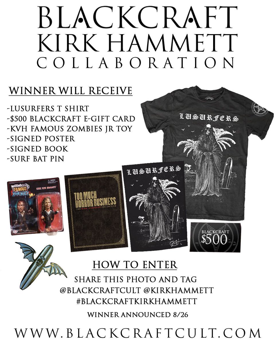 KirkHammett's tweet photo. Announcing my collab with @BlackcraftCult!! Follow the instructions carefully, winner announced on Friday. Cheers! https://t.co/ICoXN7659R