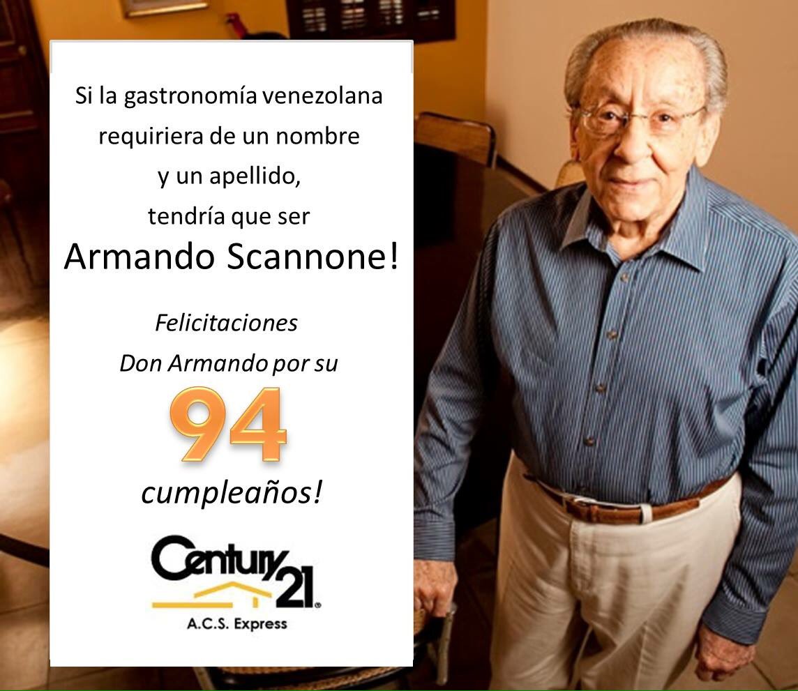 gourmetsolution's tweet image. Si la gastronomía venezolana 
requiriera de un nombre, sería
Armando Scannone!
Felicitaciones por sus 94 años!